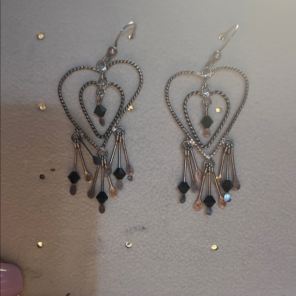Elegant 925 Sterling Silver Heart Dangle Earrings